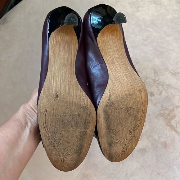 #OfficeSiren 💃 Classic Purple SOFT Leather Blk Patent Toe *Kitten Heel* Pump 8.5 - Picture 8 of 11